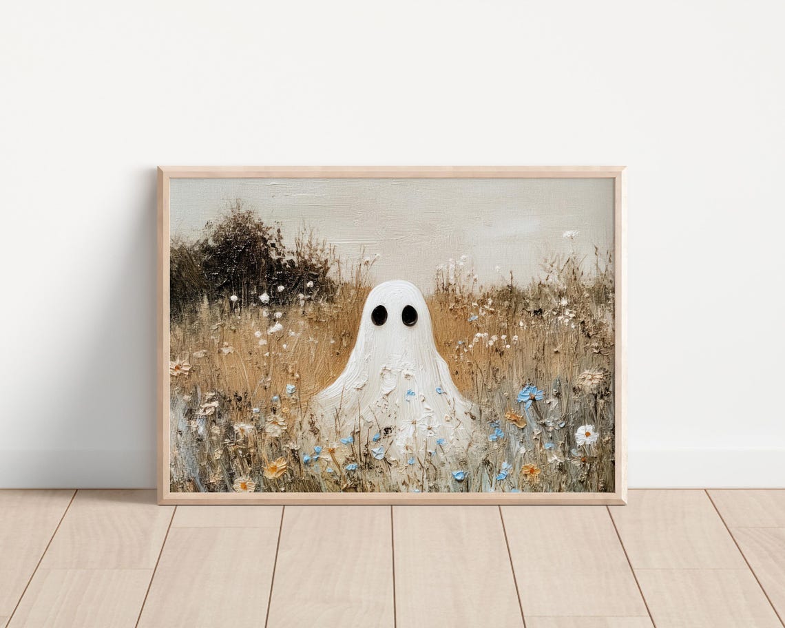 Sweet Ghost In Wildflower Meadow Textured Oil Painting Poster - Image 3