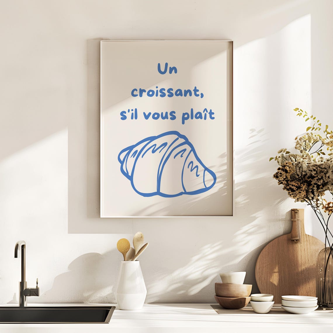 Un Croissant Sil Vous Plait Blue French Croissant Kitchen Poster