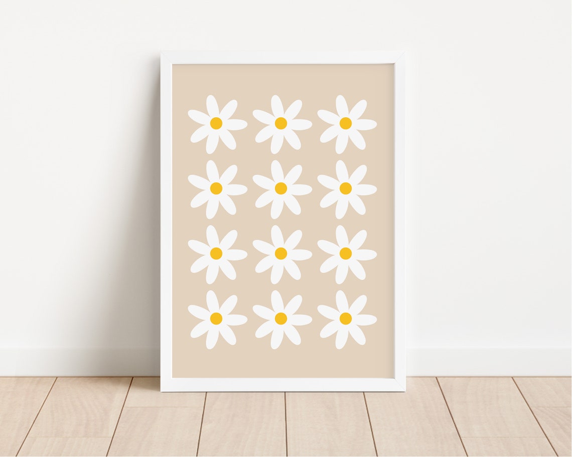 Daisy Grid Nursery Art Beige Floral Minimalist Botanical Poster - Image 2
