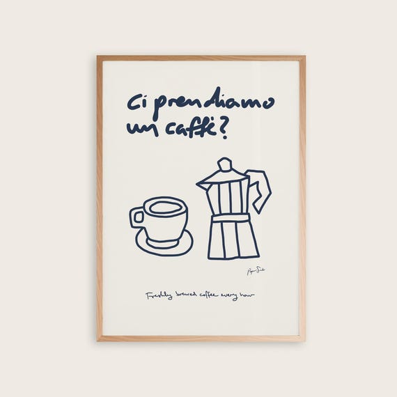 Coffee Poster I Lets Take A Break Italian Phrase Print Moka Pot Retro Lovers Club