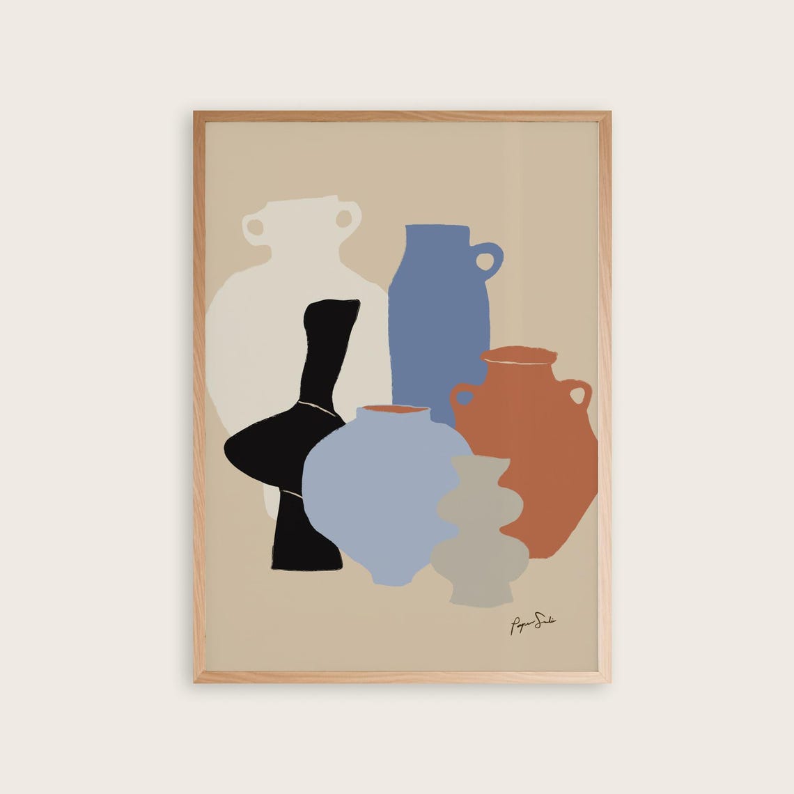 Abstract Ceramic Vases Earth Tone Modern Still Life Art Poster