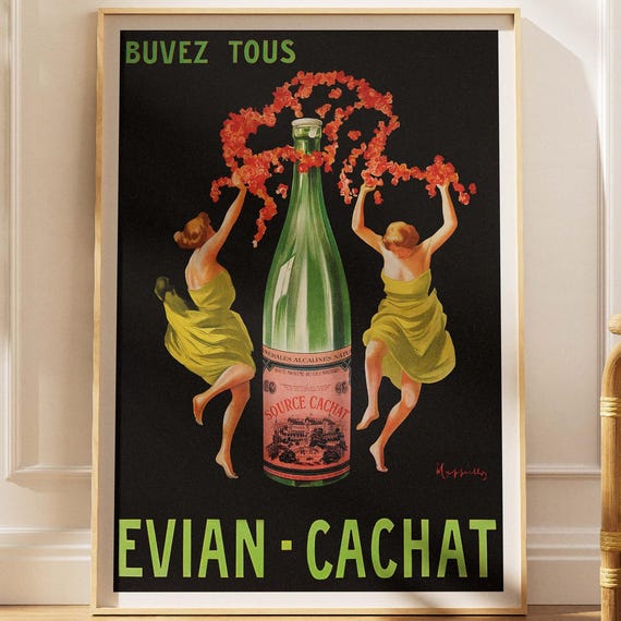 Vintage French Drink Mineral Water Poster Elegant Retro Wall Art Kitchen Decor Digital Download