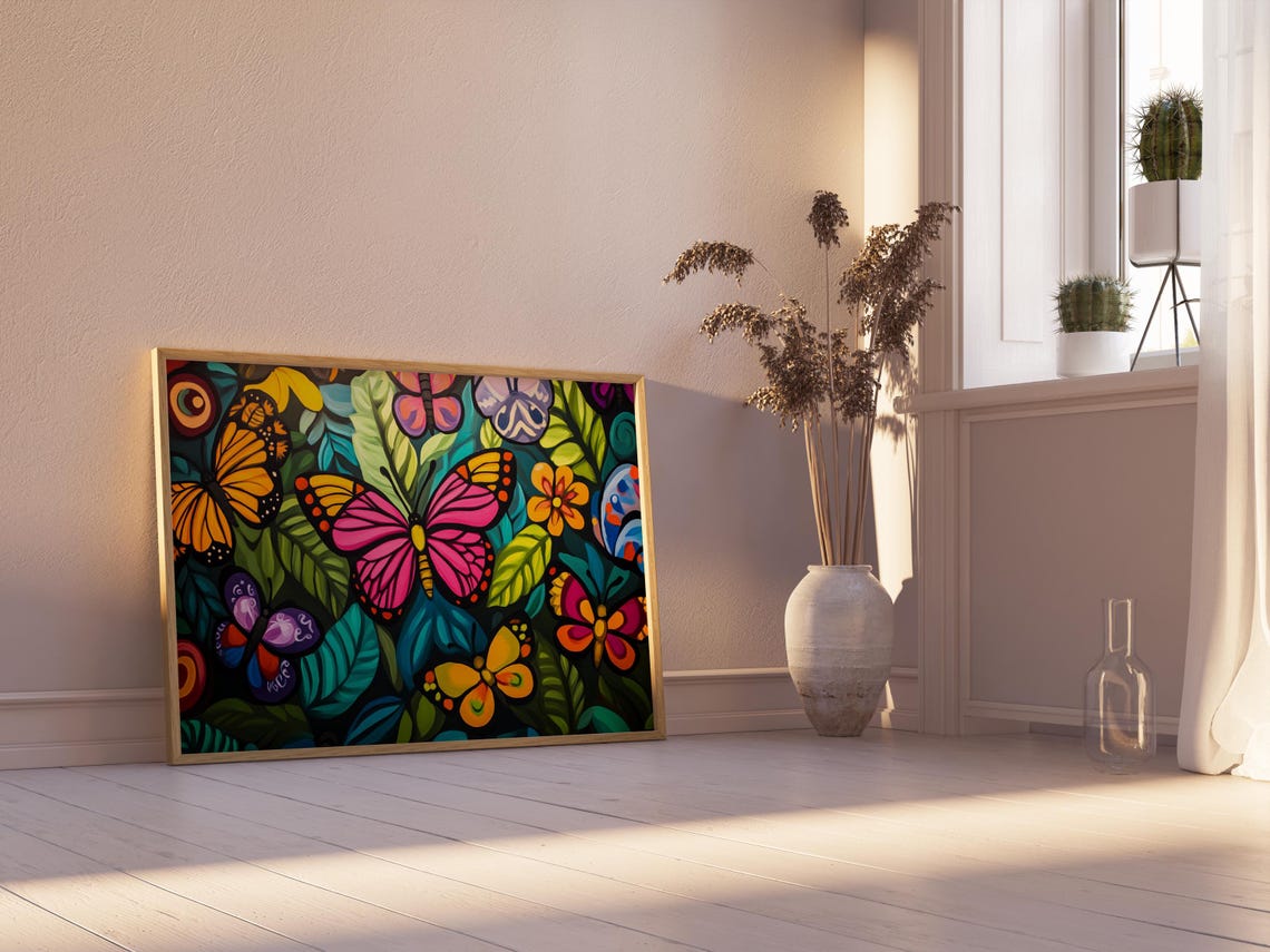 Print Butterfly Portrait Painting Mexican Wall Art New Listing 32 - Image 2