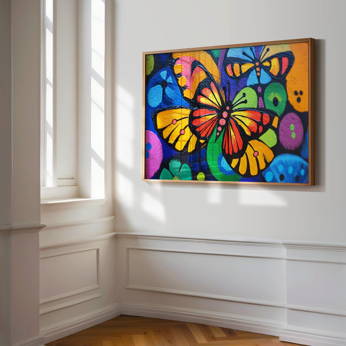 Psychedelic Monarch Butterfly Print Bold Mosaic Color Burst Wall Art - Image 3