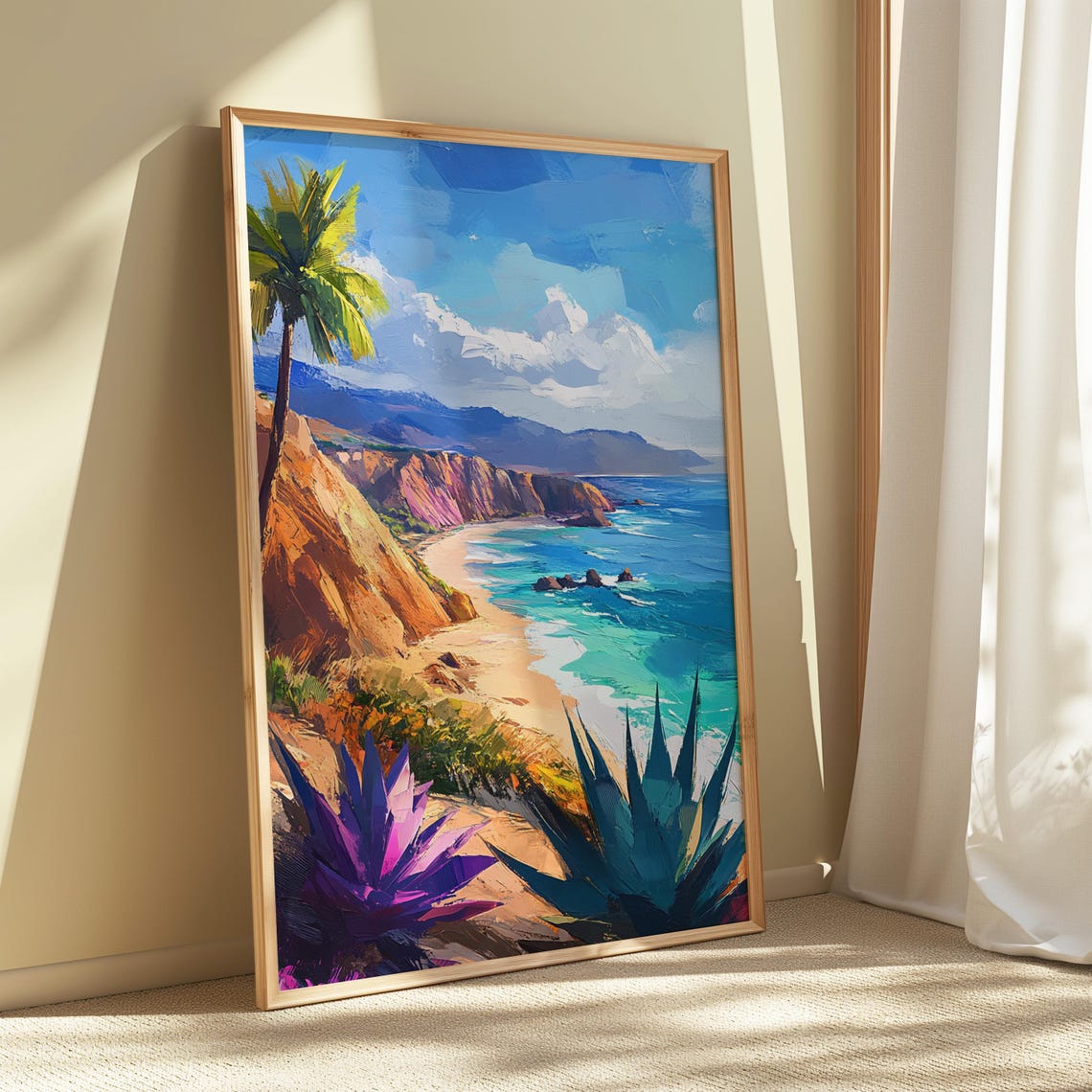 Coastal Cliffs Palm Trees Agave Turquoise Sea Ocean Art Print - Image 5