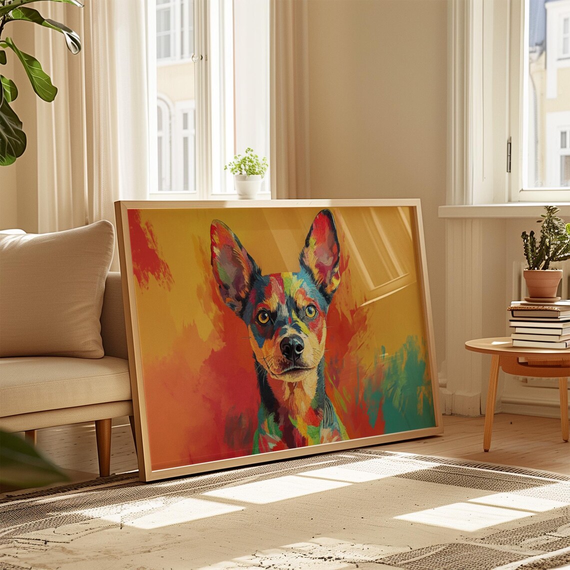 Big Eared Puppy Colorful Pop Art Portrait Yellow Orange Dog Poster - Image 4
