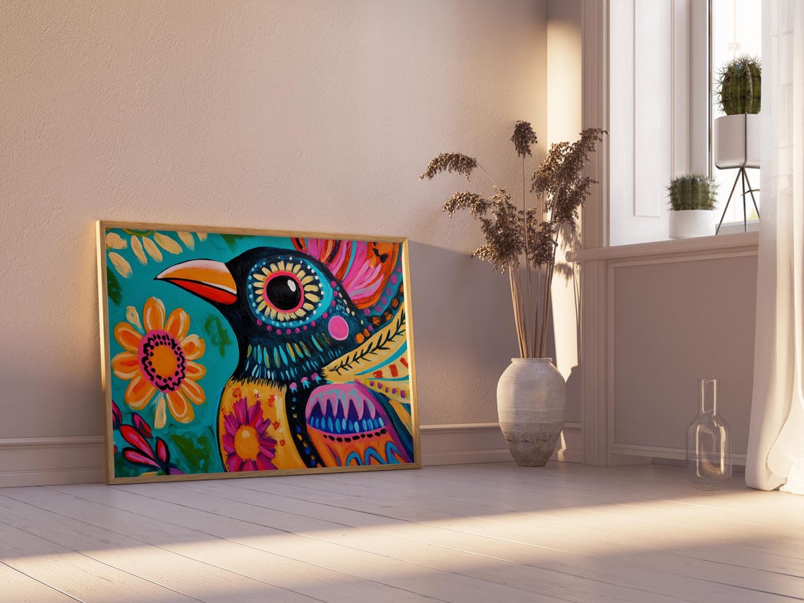 Bold Black Bird Portrait Orange Beak Big Ringed Eye Detail Poster - Image 2