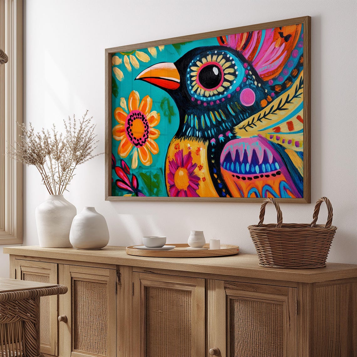 Bold Black Bird Portrait Orange Beak Big Ringed Eye Detail Poster