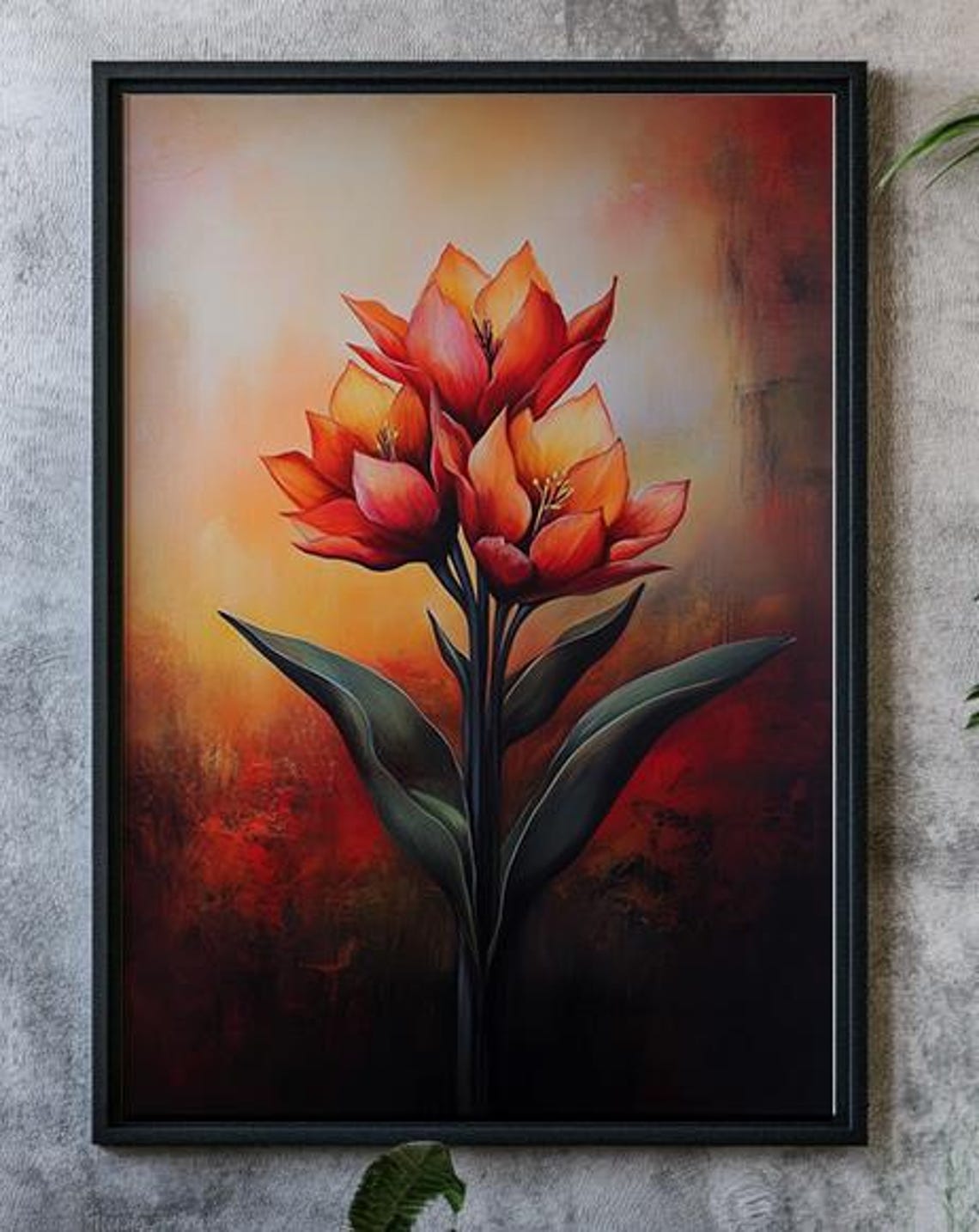 Red Orange Amaryllis Blooms Warm Floral Still Life Art Poster