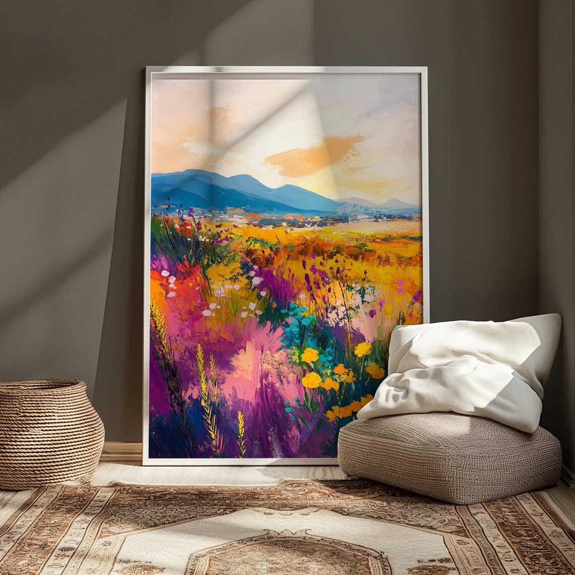 Wildflower Meadow Sunset Blue Mountain Peaks Colorful Nature Wall Art Poster - Image 3