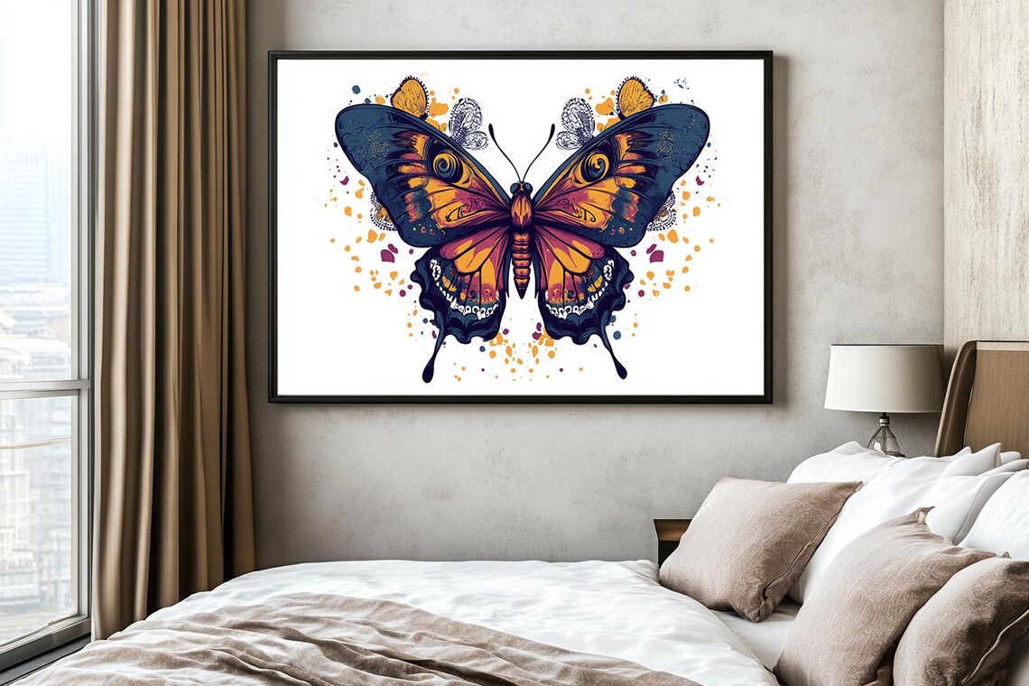 Colorful Butterfly Watercolor Day of the Dead Pattern Elegant Art Poster - Image 2