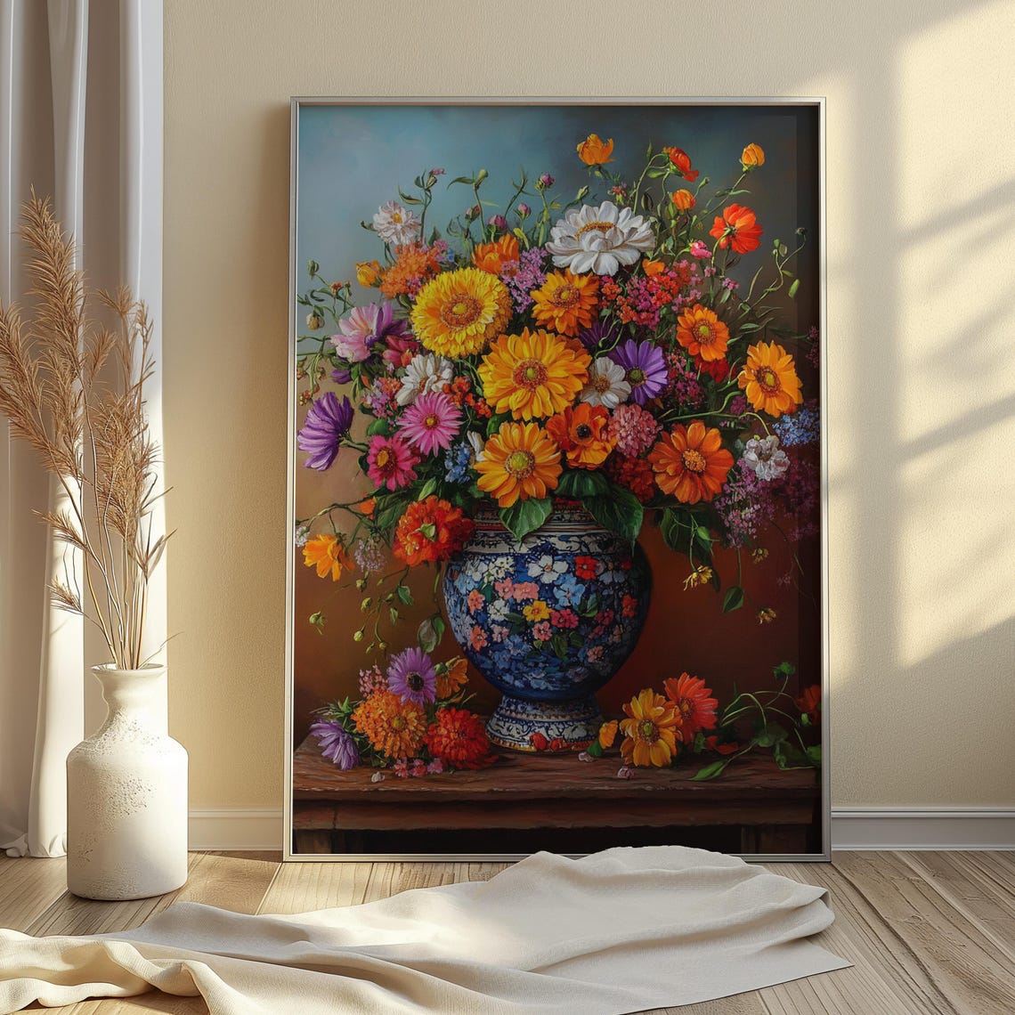 Airy Wildflower Bouquet Blue Floral Vase Ledge Fresh Garden Poster - Image 3