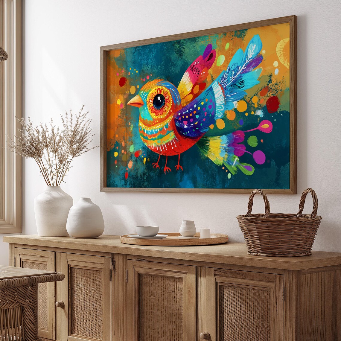 Bird Portrait Painting, Mexican Wall Art