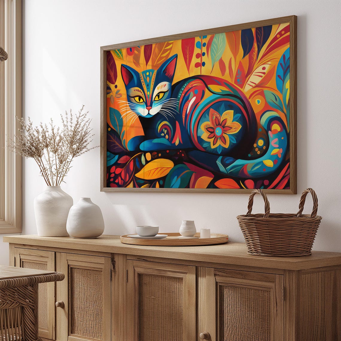 Cat Portrait Painting, Mexican Wall Art