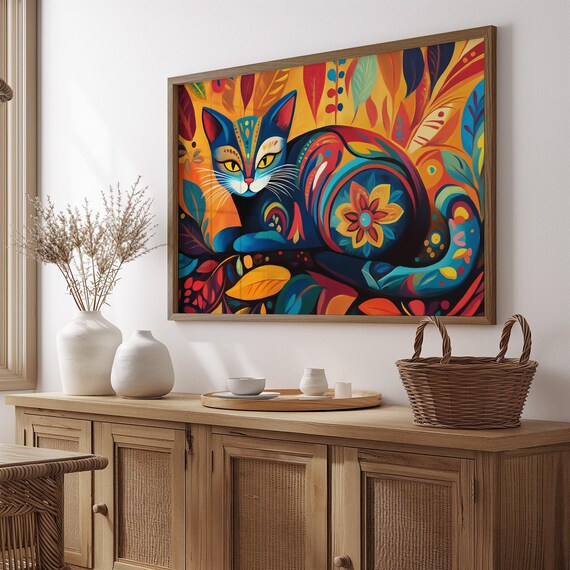 Cat Portrait Painting, Mexican Wall Art