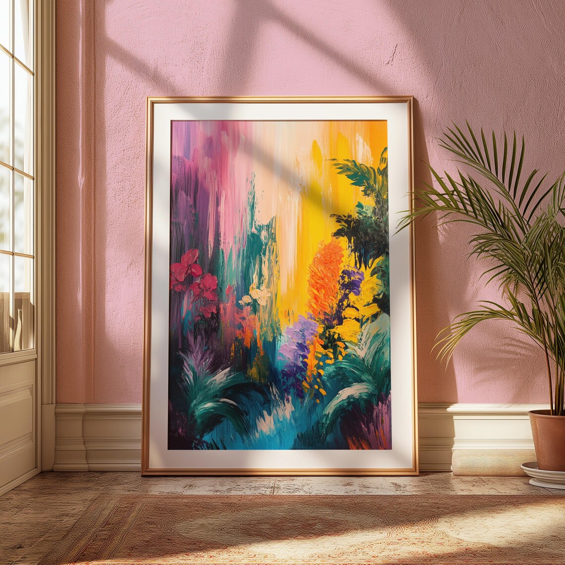 Abstract Tropical Garden Waterfall Magenta Teal Bold Foliage Floral Poster - Image 2