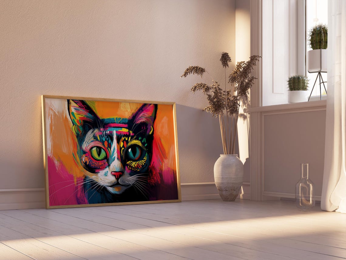 Cat Portrait Painting, Mexican Wall Art - Image 2