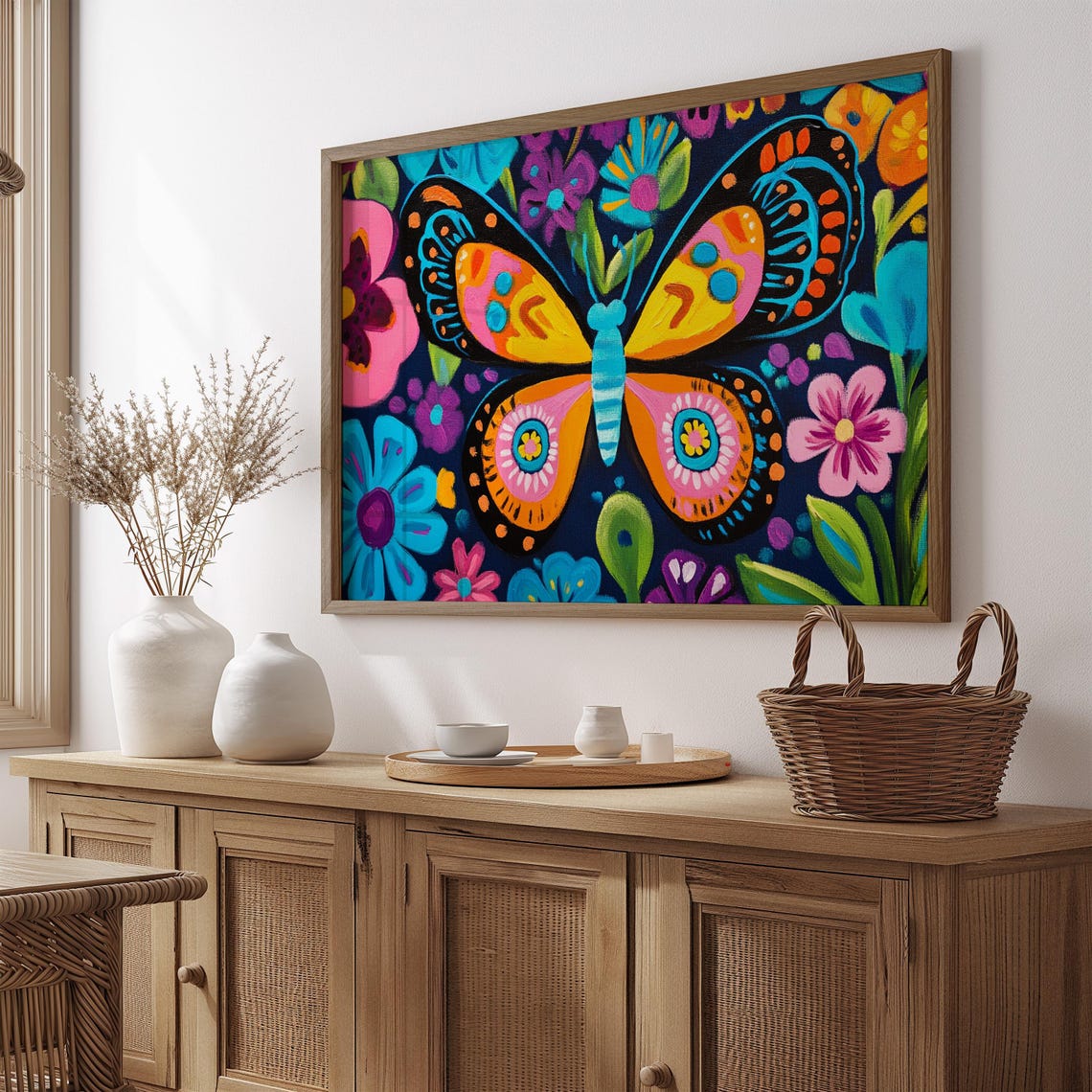 Print Butterfly Portrait Painting Mexican Wall Art New Listing 20