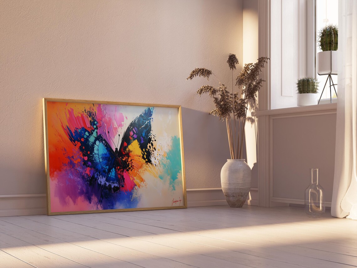 Abstract Expressionist Butterfly Painting Splash Color Wings Wall Art Print - Image 2
