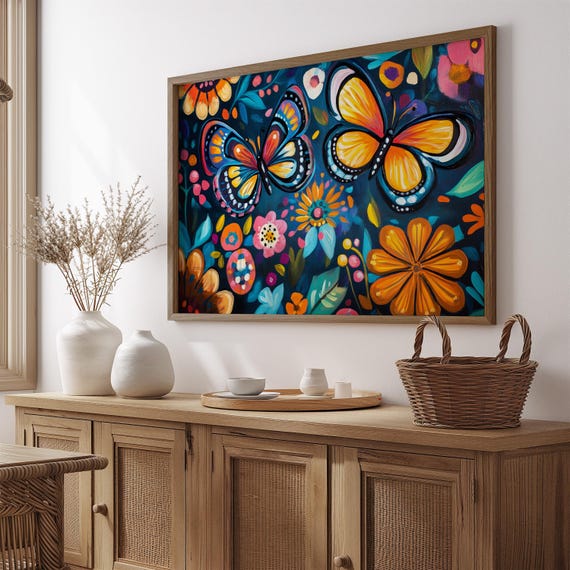 Print Butterfly Portrait Painting Mexican Wall Art New Listing 25