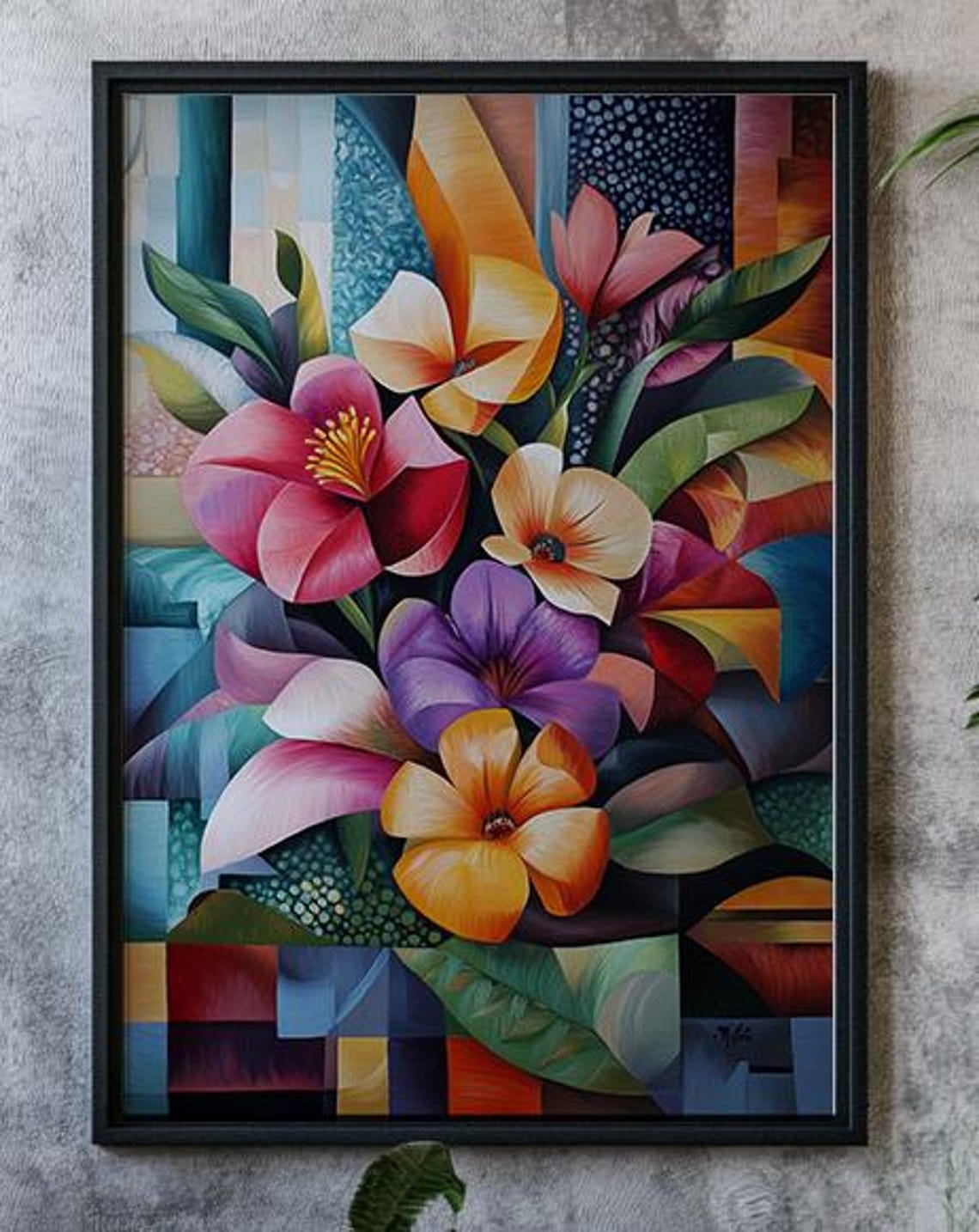 Bold Cubist Abstract Floral Bouquet Geometric Modern Art Poster
