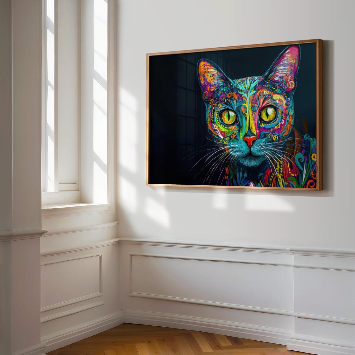 Mexican Folk Art Cat Face Front View Colorful Alebrije Pattern Poster - Image 3