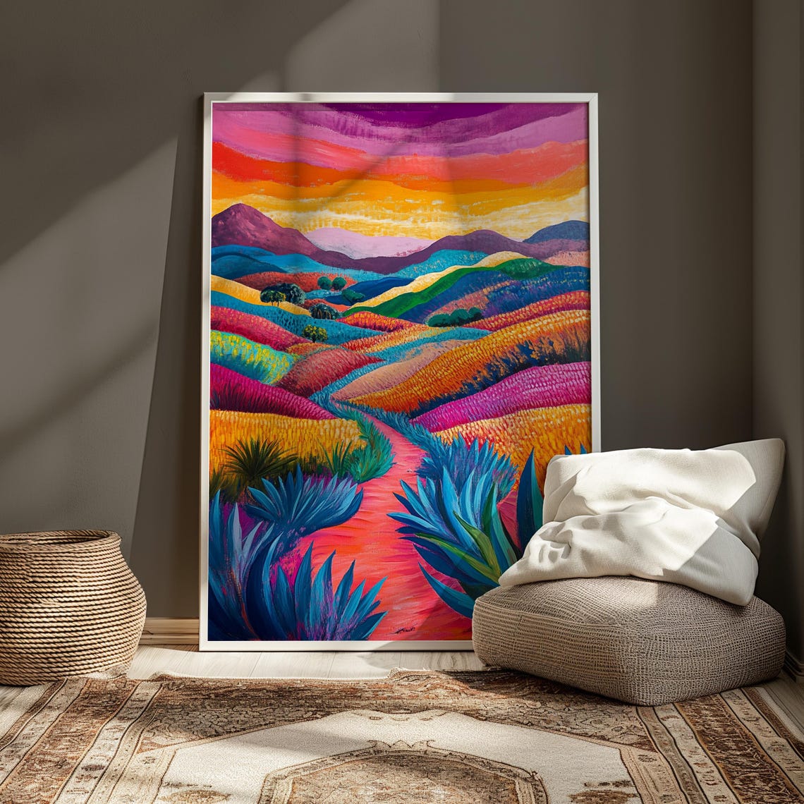Rainbow Desert Hills Agave Plants Colorful Sunset Landscape Art Print - Image 3