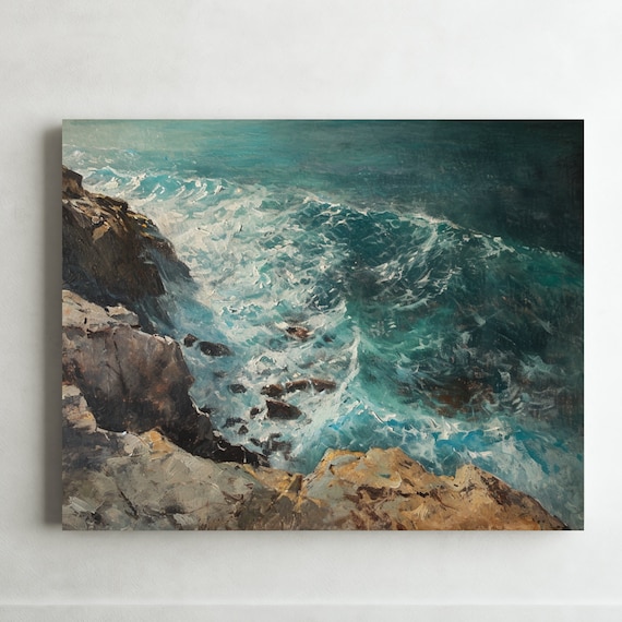Original Art Landscape Seascape Turquoise Ocean Beach Art Print On Perfect For Nautical Beach House Wall Decor Oil Painting
