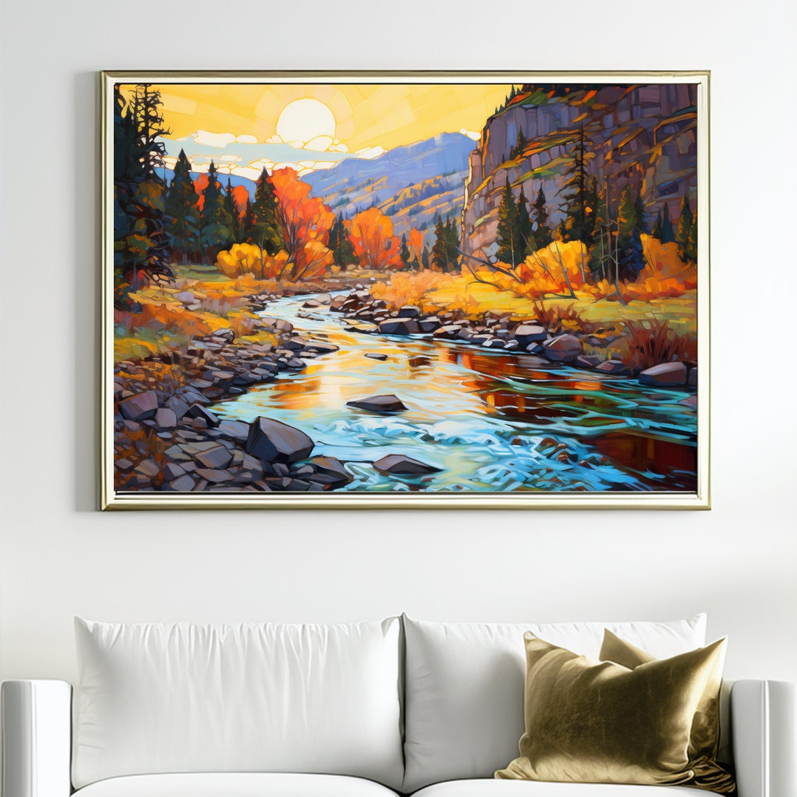 Neon River Original Abstract Impressionist Art Landscape Print On Wall Decor Living Room Boho Home Decor Western Style Art - Image 4