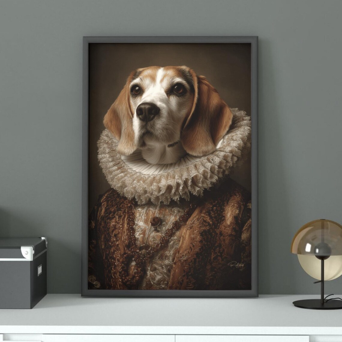 Noble Elizabethan Beagle Portrait Royal Ruff Regal Dog Poster