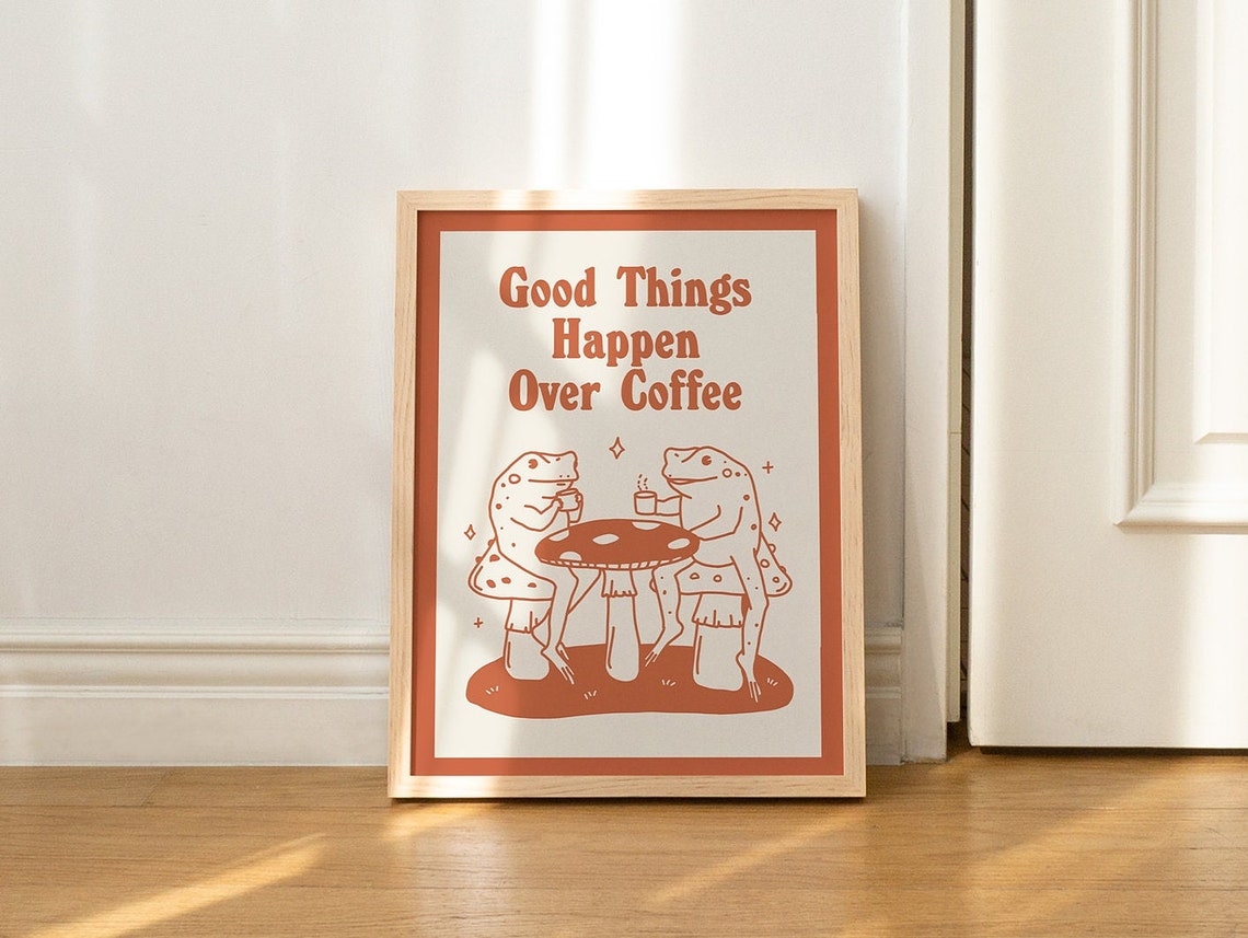 Retro Frog Coffee Print Frog Poster Kitchen Wall Decor Frog Art Prints Orange Poster Kitchen - Image 3