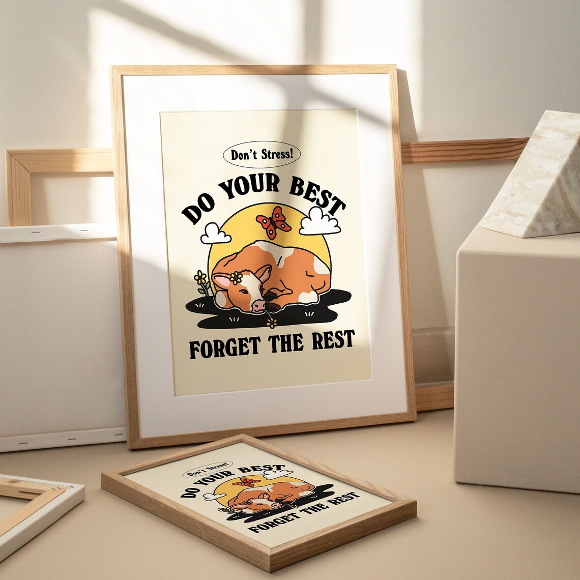 Cute Cow Butterfly Quote Retro Poster, Cottagecore - Image 2