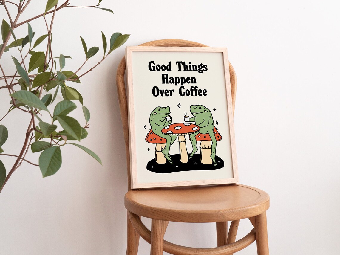 Frog Coffee Vintage Quote Illustration Kitchen Wall Art - Image 4