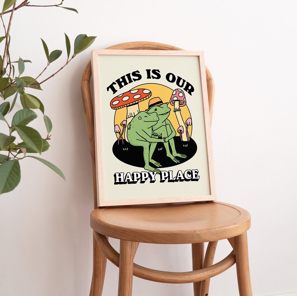 Retro Frog and Mushroom Romantic Quote Art Print - Image 3