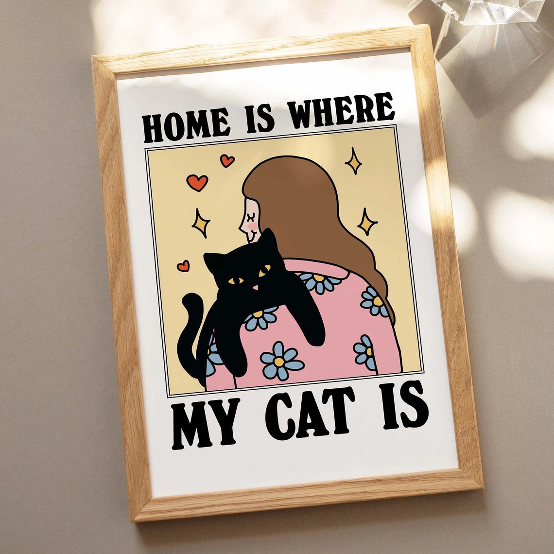 Home Is Where My Cat Is Black Cat Hug Retro Wholesome Poster - Image 3