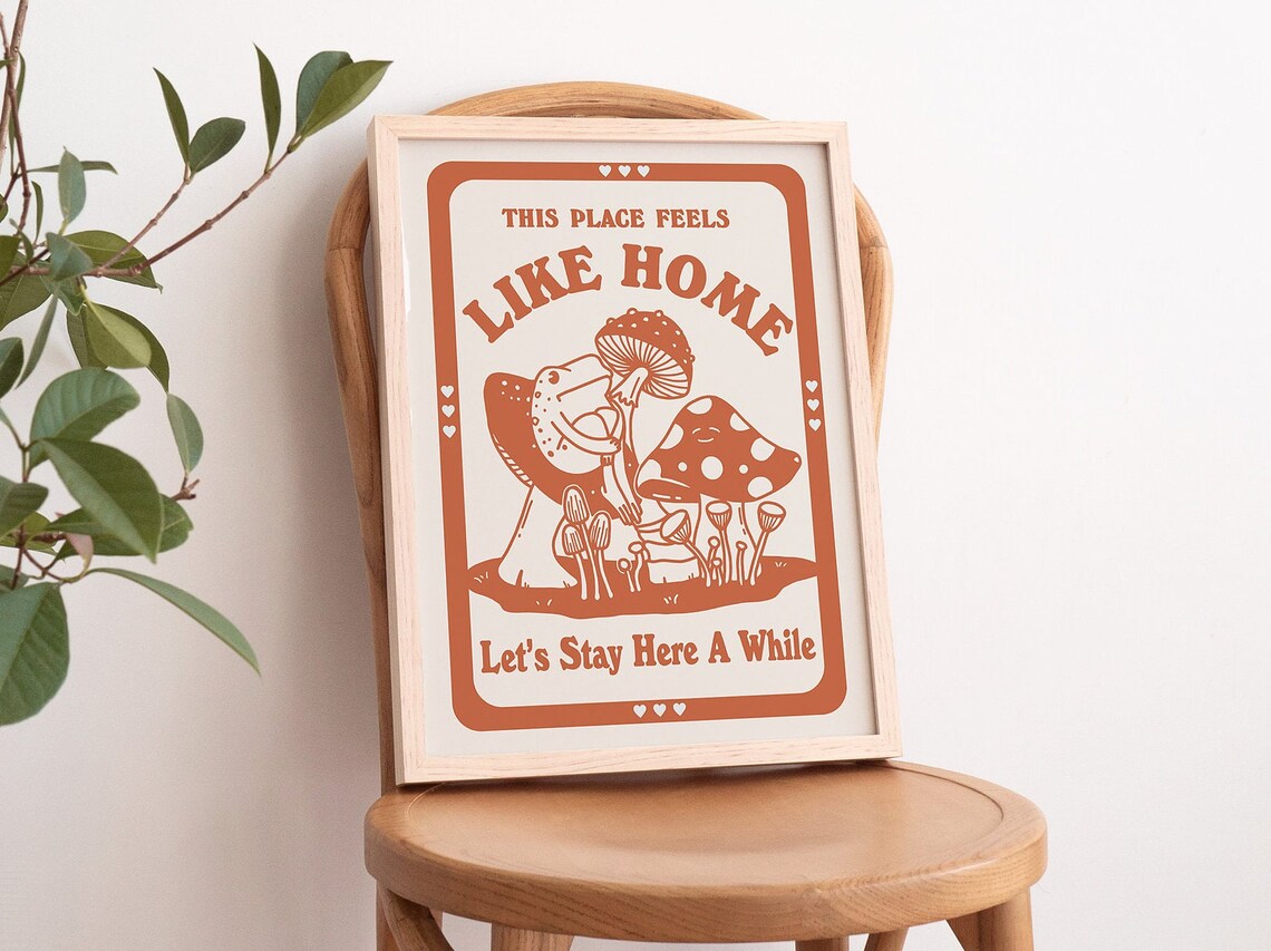 Retro Frog and Mushroom Poster, 70s Style Decor - Image 4