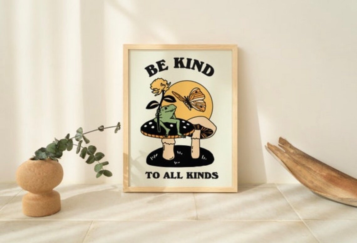 Kind Frog Butterfly Vintage Style Art Print - Image 3