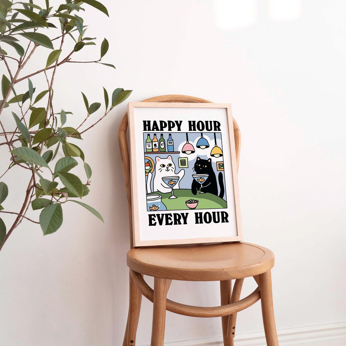 Happy Hour Every Hour Funny Cats Martini Bar Humor Quote Poster - Image 4
