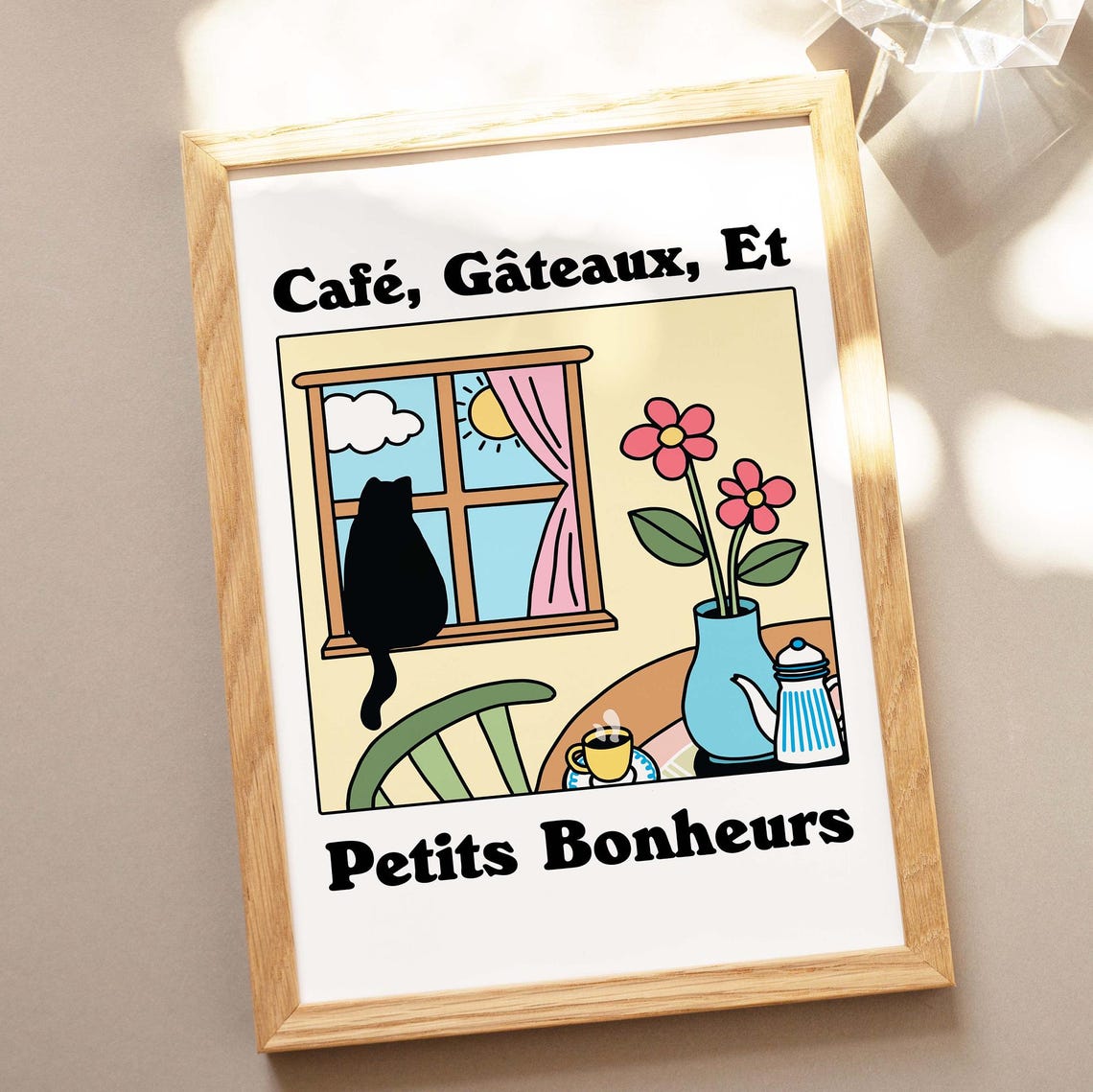 Cafe Gateaux Petits Bonheurs Cozy French Cat Coffee Kitchen Poster - Image 2