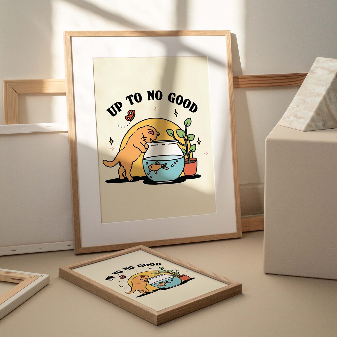 Up To No Good Cheeky Cat Fish Bowl Funny Kitten Wall Art Print - Image 3