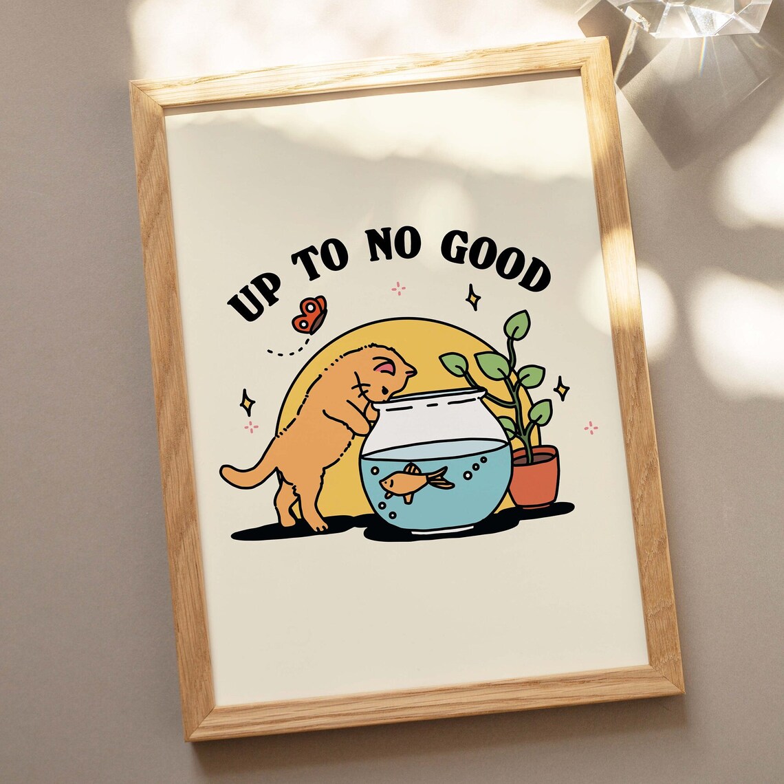 Up To No Good Cheeky Cat Fish Bowl Funny Kitten Wall Art Print - Image 2
