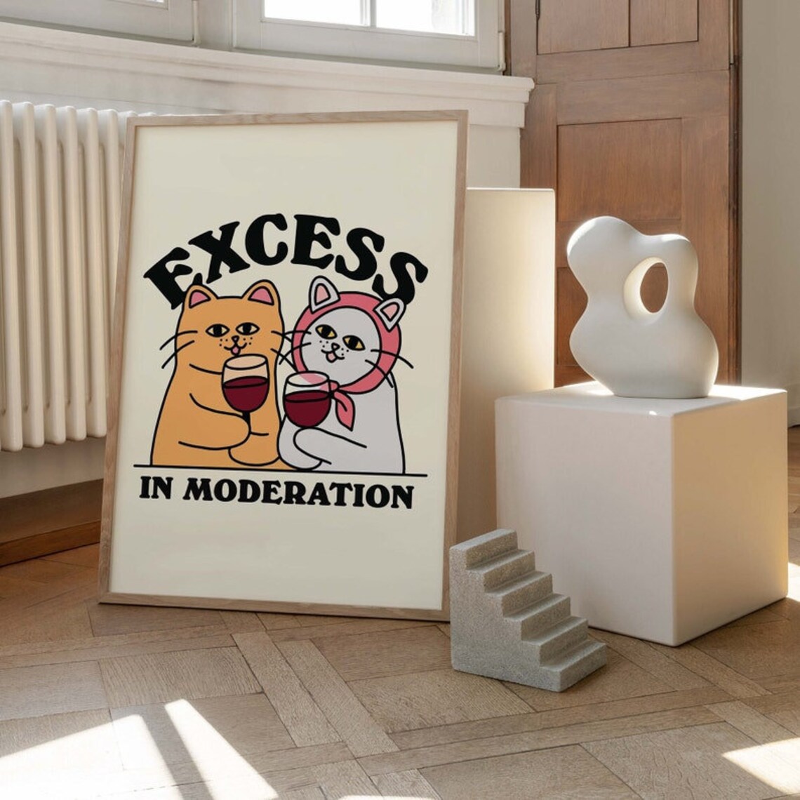Drunk Cats Wine Retro Alcohol Poster Print - Image 3