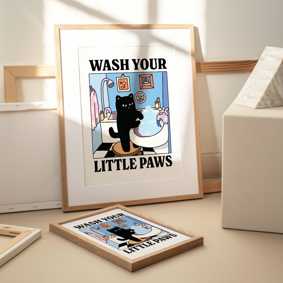 Wash Your Paws Cat Print, Cute Bathroom Poster - Image 3