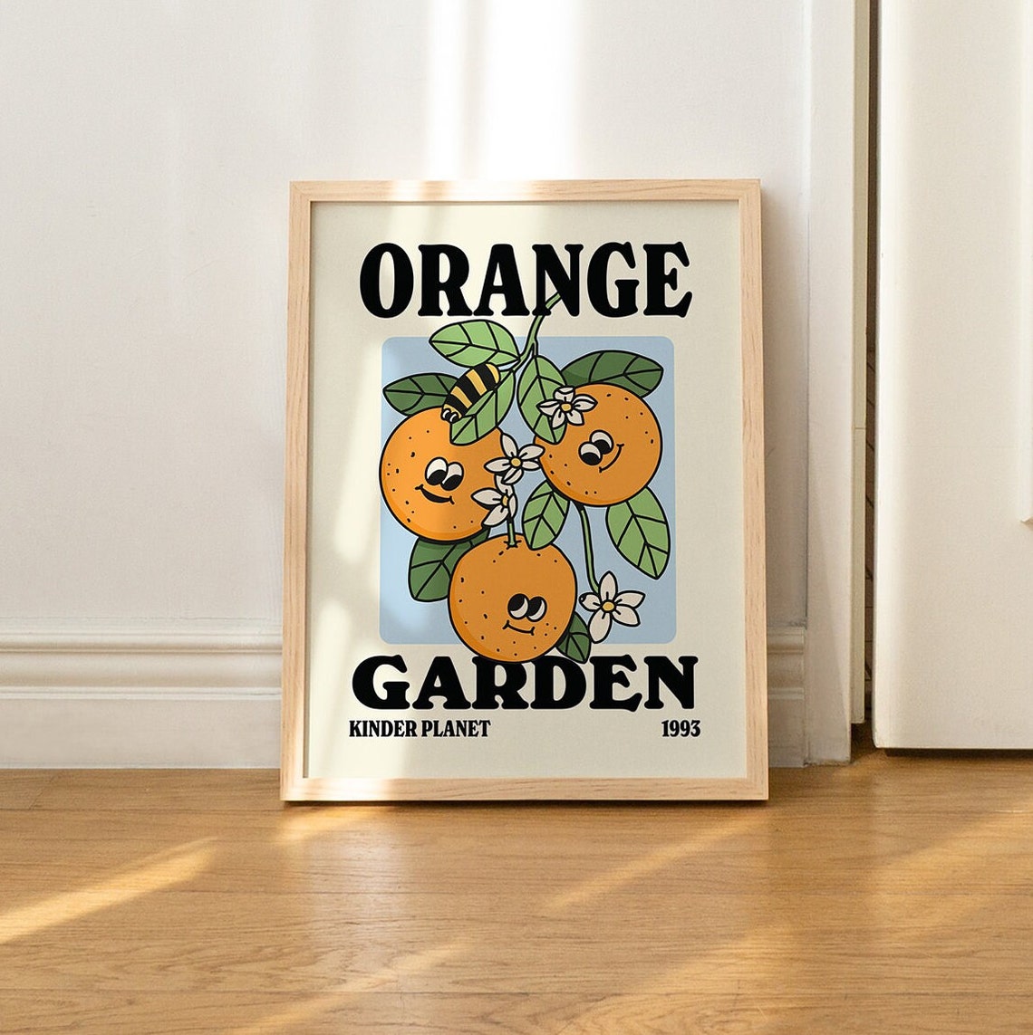 Orange Garden Retro Floral Art Print - Image 3