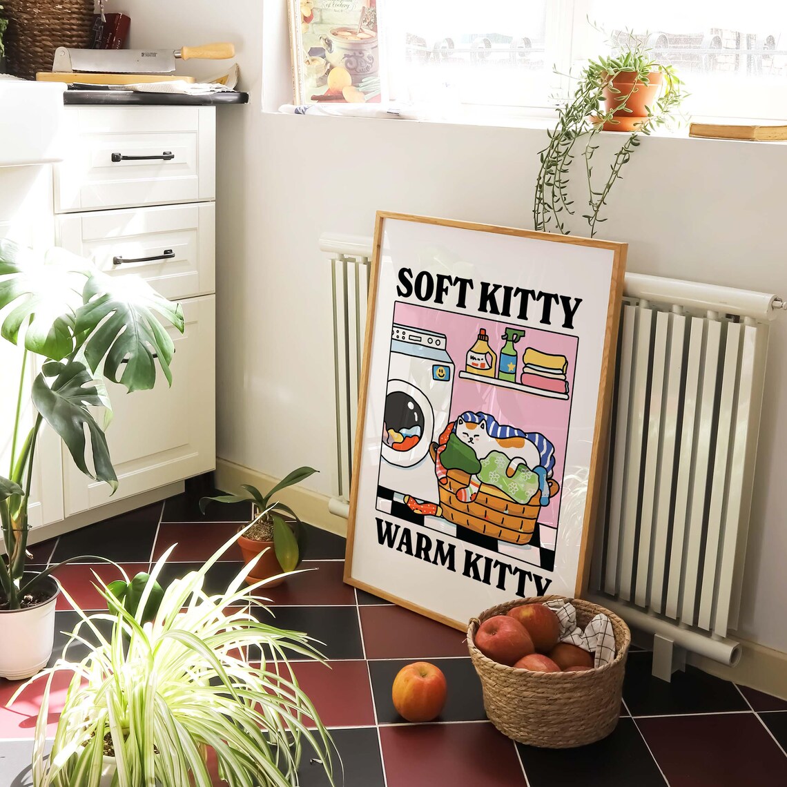 Soft Kitty Cat Print, Cute Retro Bathroom Decor - Image 3
