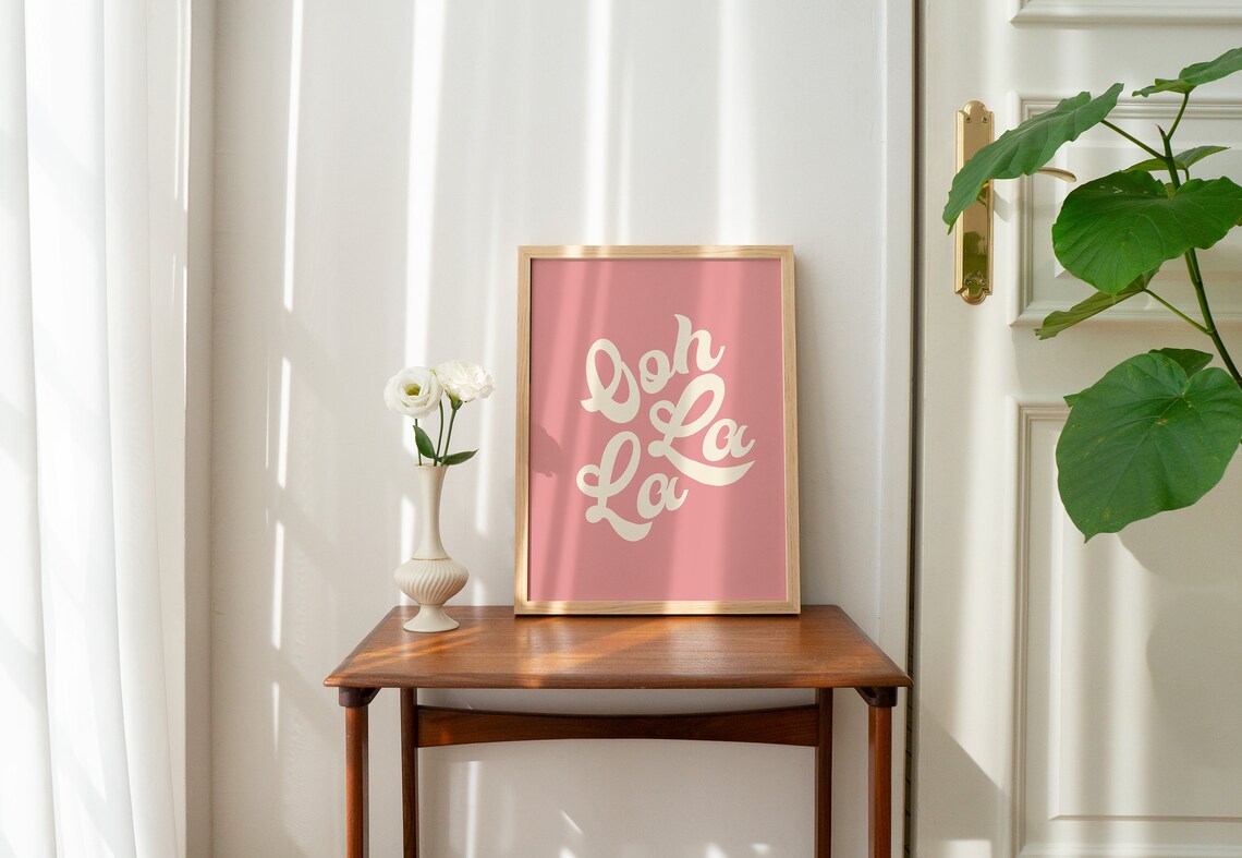 Ooh La La Cream Script French Typography Pink Retro Wall Poster - Image 3