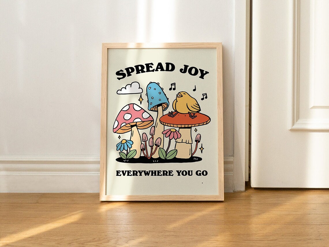 Groovy Mushroom Poster, Retro Cottagecore Nursery - Image 2