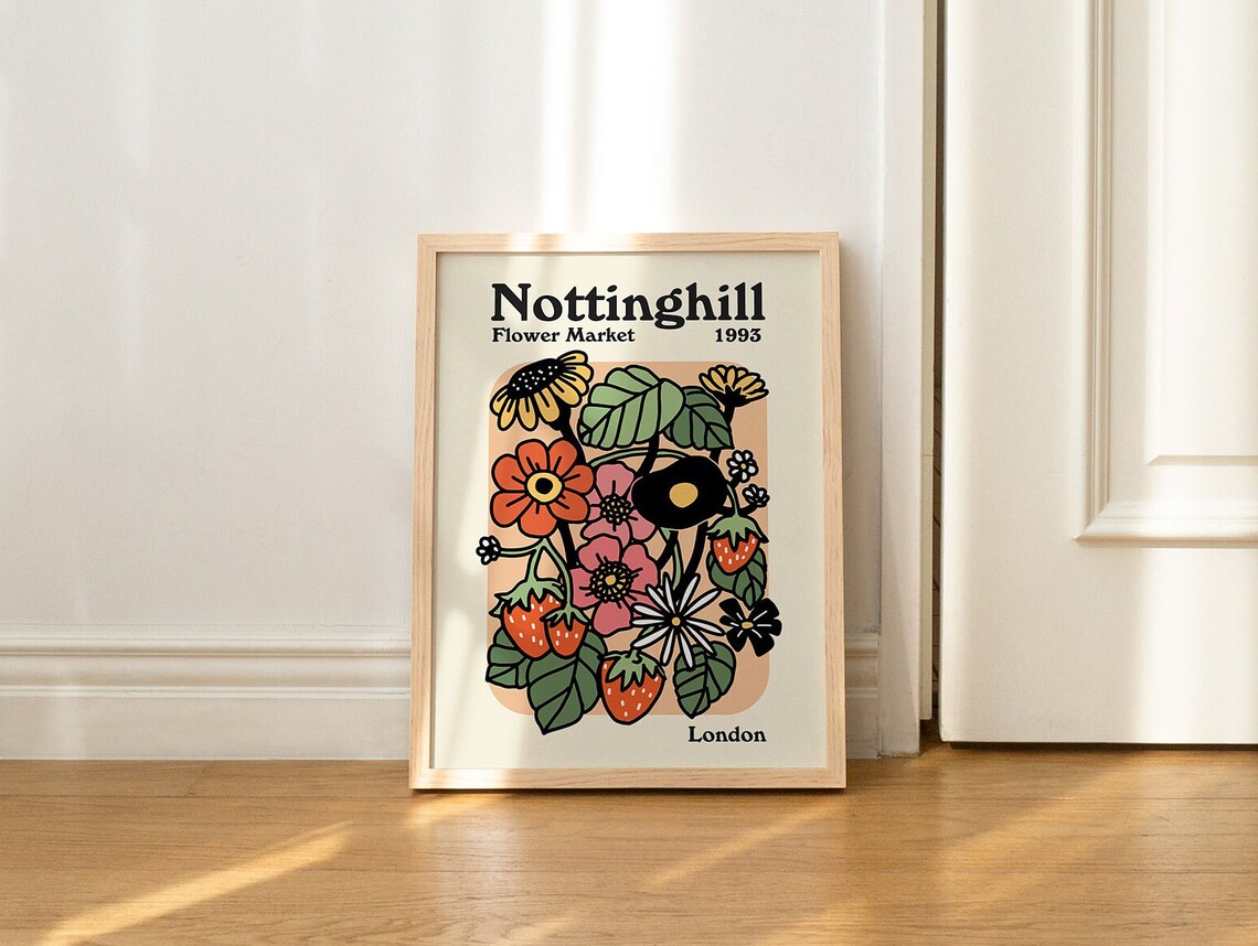 Nottinghill Flower Market 1993 London Retro Botanical Floral Poster - Image 2