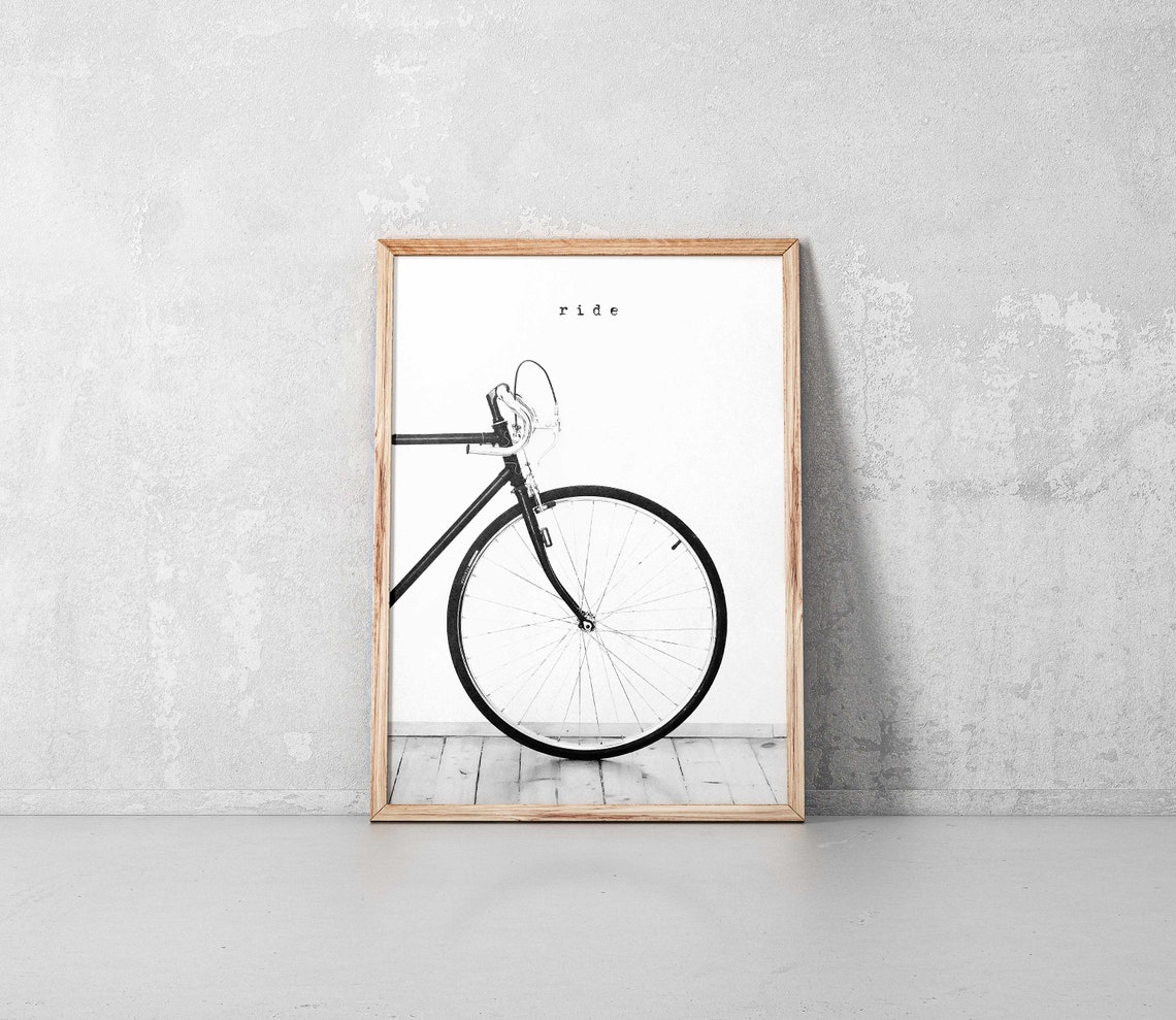 Ride Bicycle Black and White Minimalist Cycling Photo Poster - Image 3