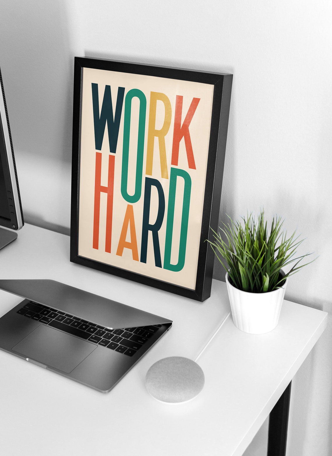 Work Hard Colorful Stacked Letters On Cream Motivational Poster - Image 6
